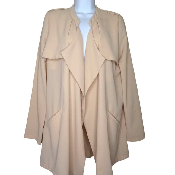Forever 21 Contemporary Beige Open Front Waterfall Jacket Womens M Modern Design - Picture 5 of 8